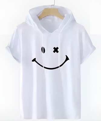 baquax Printed, Typography Men Hooded Neck White T-Shirt