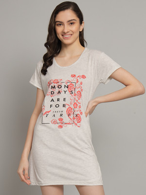 Fit N Fame Graphic Print, Typography Women Round Neck Grey T-Shirt