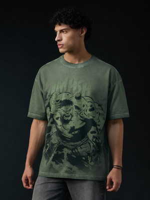 The Souled Store Graphic Print Men Round Neck Green T-Shirt