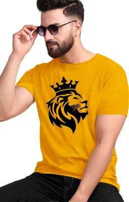 VABRU Printed Men Round Neck Yellow T-Shirt