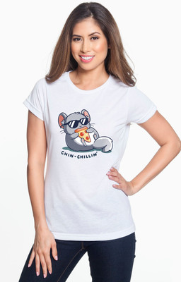 I KING Printed Women Round Neck White T-Shirt