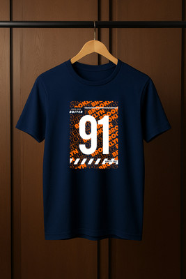 ABSTER Graphic Print, Typography Men Round Neck Navy Blue T-Shirt