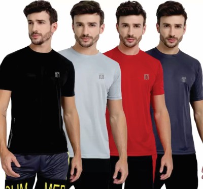 Holink Solid Men Round Neck Red, Silver, Grey, Black T-Shirt