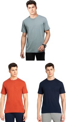 JOCKEY Solid Men Round Neck Green, Orange, Dark Blue T-Shirt