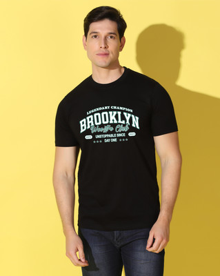WOOSTRO Printed Men Round Neck Black T-Shirt