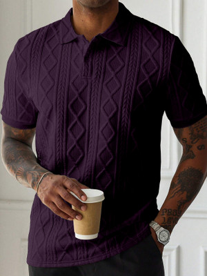 METRONAUT Self Design Men Polo Neck Purple T-Shirt