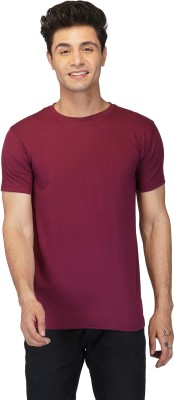 angar Solid Men Round Neck Maroon T-Shirt