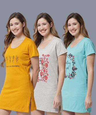 Fit N Fame Printed Women Round Neck Multicolor T-Shirt