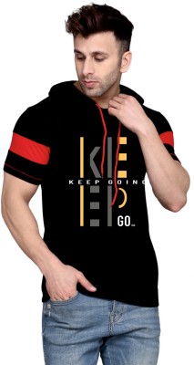 Cryptic Printed Men Hooded Neck Black, Red T-Shirt