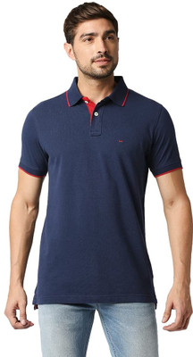 BASICS Solid Men Polo Neck Blue T-Shirt