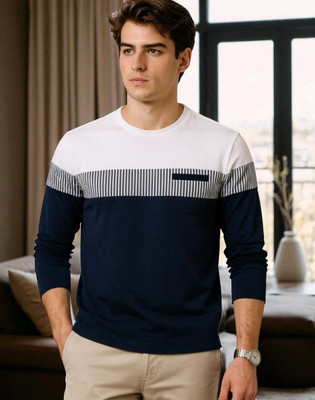 FASHIUM Printed Men Round Neck Navy Blue T-Shirt