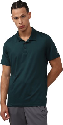 REEBOK Solid Men Polo Neck Green T-Shirt