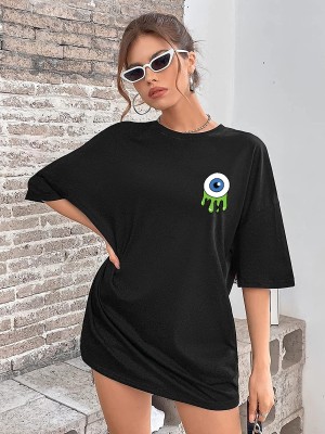 JUNEBERRY Printed Women Round Neck Black T-Shirt