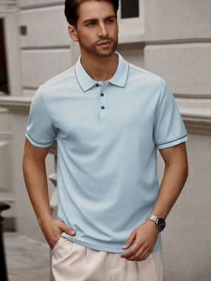 The Modern Soul Solid Men Polo Neck Light Blue T-Shirt