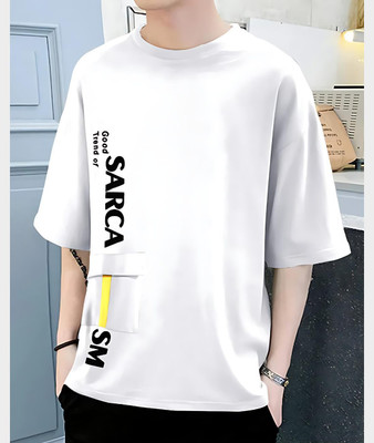 Autna Self Design Men V Neck White T-Shirt