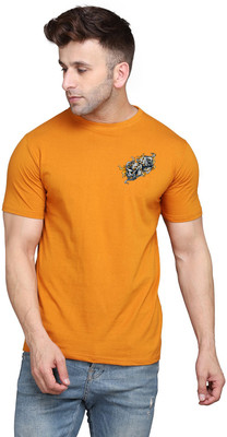 tfurnish Self Design Men Round Neck Gold T-Shirt