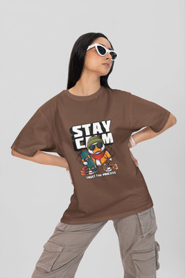 Stylewill Graphic Print Women Round Neck Brown T-Shirt