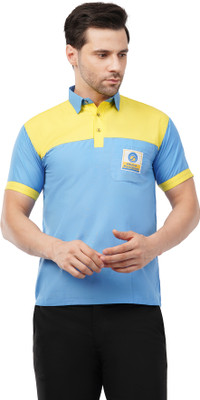 Fuelfiit Solid Men Polo Neck Blue, Yellow T-Shirt