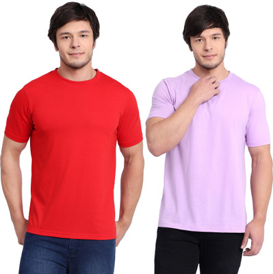 BETROST Solid Men Round Neck Red, Purple T-Shirt