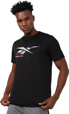 REEBOK Printed Men Round Neck Black T-Shirt