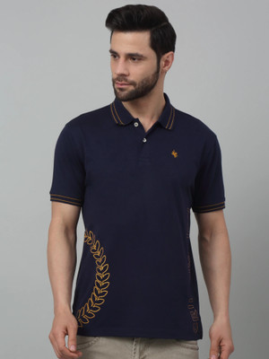 CANTABIL Printed Men Polo Neck Navy Blue T-Shirt
