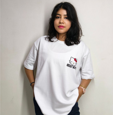 PHYNAX Printed Women Crew Neck White T-Shirt