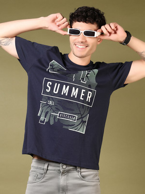 V-MART Printed Men Round Neck Blue T-Shirt