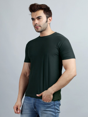 PARA HILLS Solid Men Round Neck Dark Green T-Shirt
