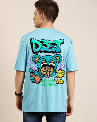 Clickwell Trend Printed, Typography Men Round Neck Blue T-Shirt