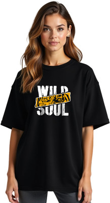 EZCLOTHING Printed Women Round Neck Black T-Shirt