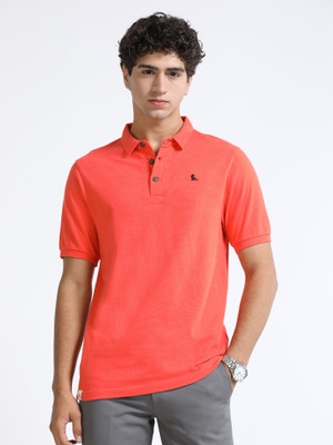 estuna Solid Men Polo Neck Orange T-Shirt