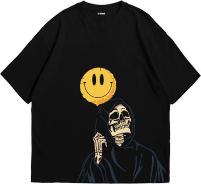 inblak Printed Men Round Neck Reversible Black T-Shirt