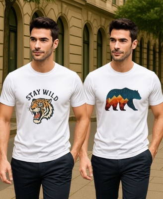 LAVENIR Printed Men Round Neck White T-Shirt