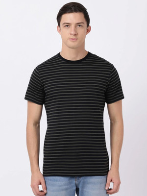 JOCKEY Striped Men Round Neck Black T-Shirt