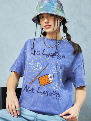 BEWAKOOF Graphic Print Women Round Neck Blue T-Shirt