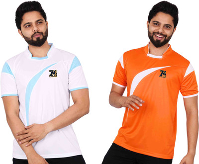 La Milano Colorblock Men Mandarin Collar Orange, White T-Shirt