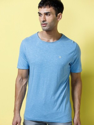 WROGN Self Design Men Round Neck Blue T-Shirt