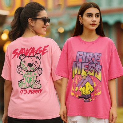 Fabflee Printed Women Round Neck Multicolor T-Shirt
