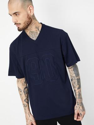 MAX Solid Men Round Neck Blue T-Shirt