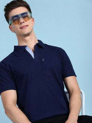 LUX cozi Solid Men Polo Neck Dark Blue T-Shirt