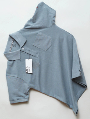 N AND J Solid Men Polo Neck Grey T-Shirt