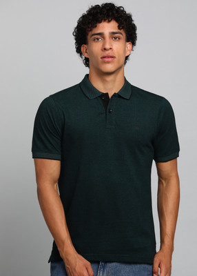 Raymond Solid Men Polo Neck Dark Green T-Shirt
