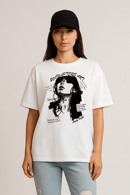 TQH Graphic Print Women Round Neck White T-Shirt
