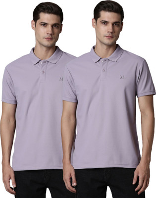 Maxzone Solid Men Polo Neck Purple T-Shirt