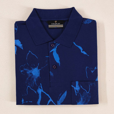 Coldplay Printed Men Polo Neck Dark Blue T-Shirt