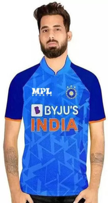 teky Printed Men Polo Neck Blue T-Shirt