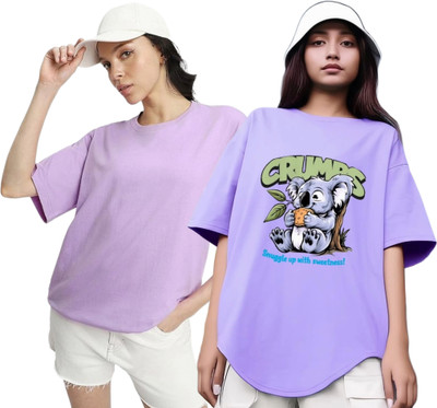 Xsware Printed Women Round Neck Purple T-Shirt