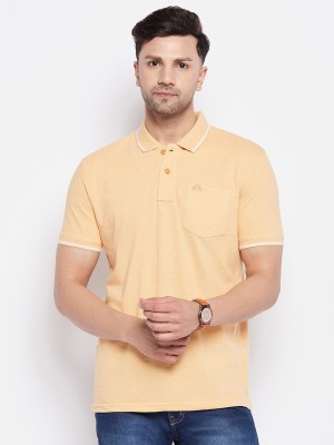 98 Degree North Solid Men Polo Neck Yellow T-Shirt