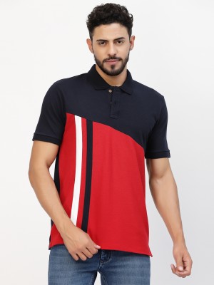 KALT Colorblock, Striped Men Polo Neck Red T-Shirt