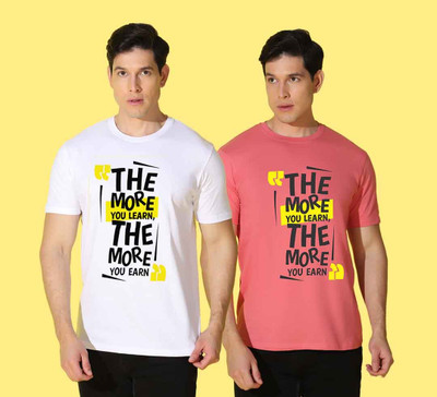 WOOSTRO Printed Men Round Neck Pink, White T-Shirt
